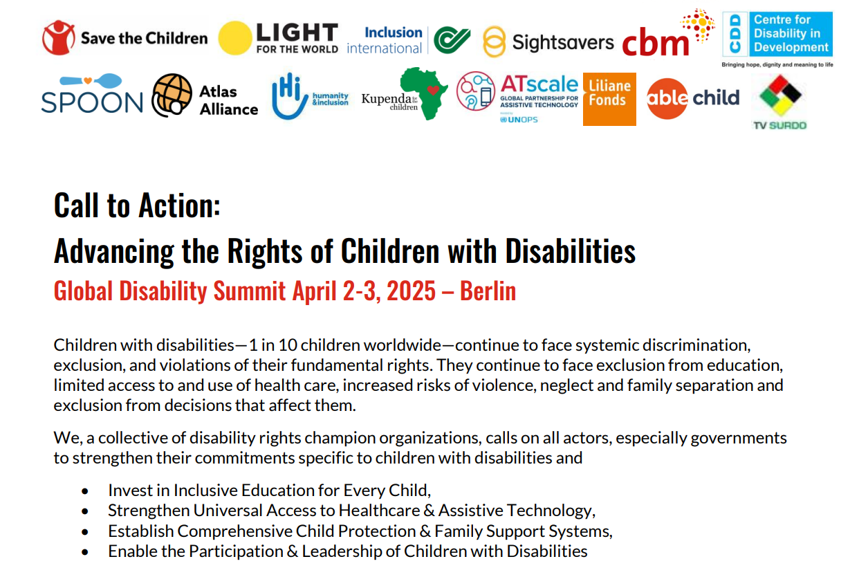 Global Disability Summit 2025 Call to Action for Advancing the Rights of Children with Disabilitie